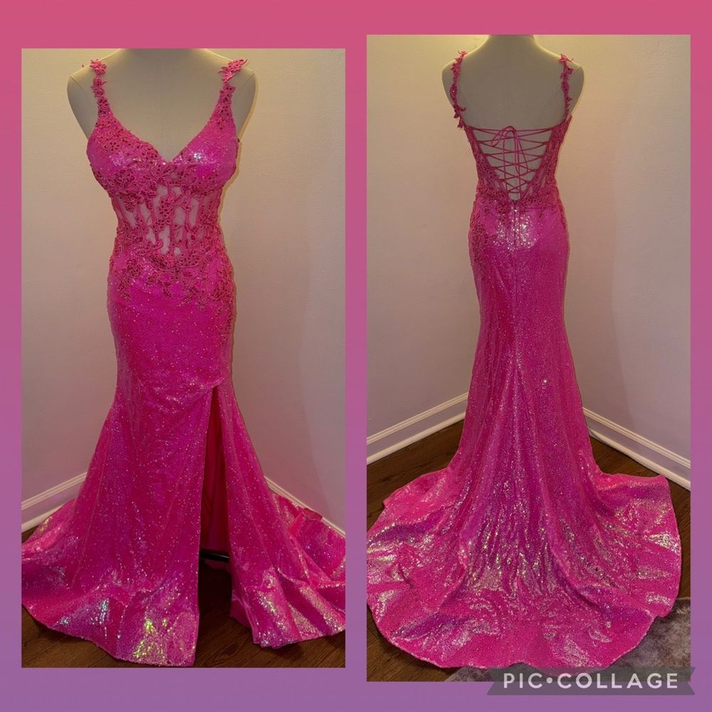 Colors Dress Women’s 4 Hot Pink Floral Sequin Evening Prom Homecoming Gown Dress